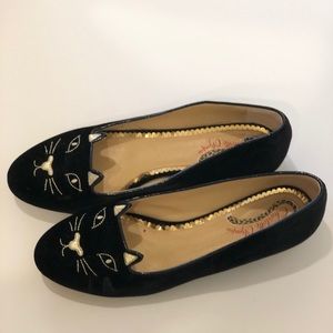 Charlotte Olympia Kitty Velvet Flats